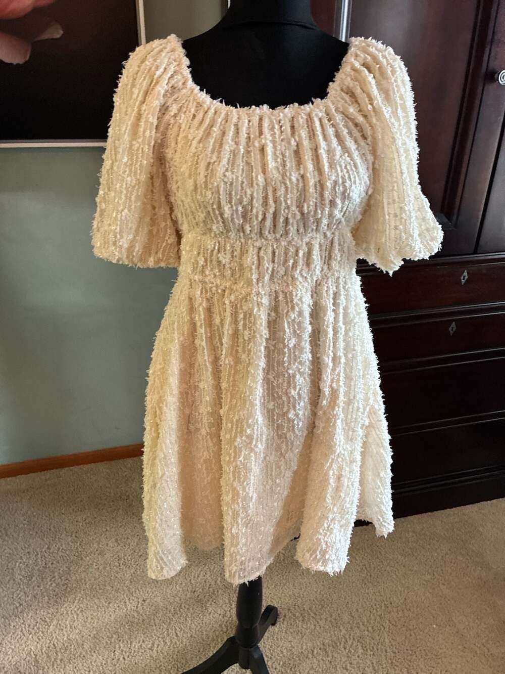 Arula Square Neck Puff Sleeve Textured Mini Dress w/ Pockets Sz XL A725